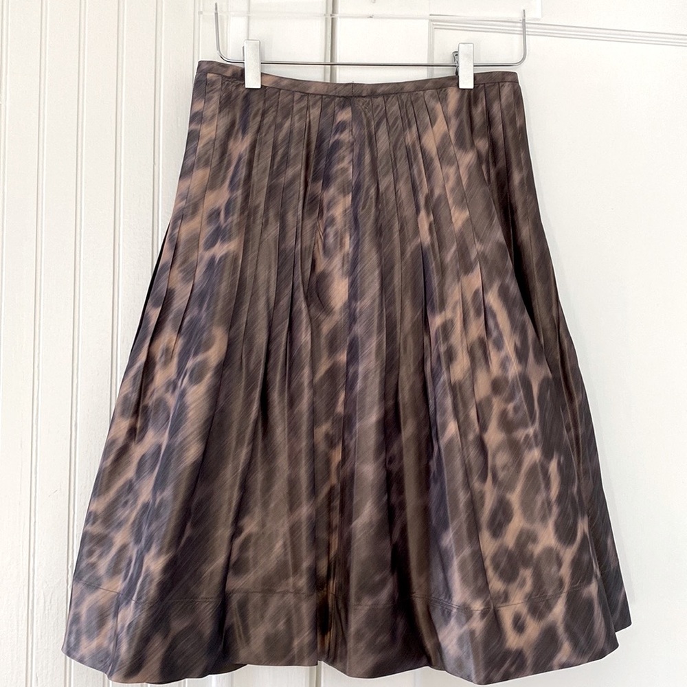 JON Leopard Print Taffeta Pleated A-Line Skirt
